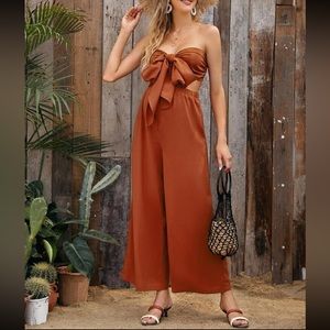 SHEIN Maternity Solid Tie Front Tube Top & Wide Leg Pants Set